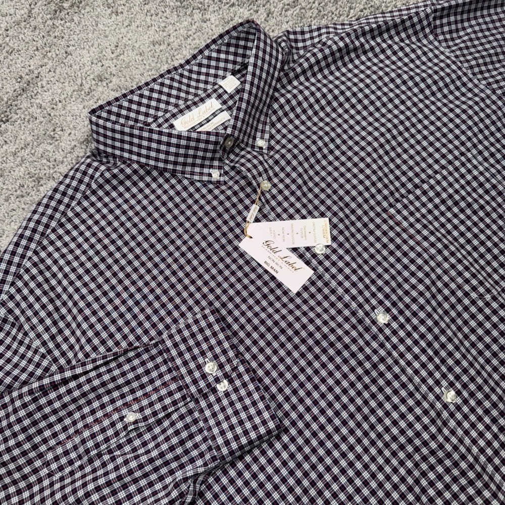 Roundtree & Yorke Gold Label Shirt Mens 4XB Non-Iron Plaid Navy Burgundy NEW